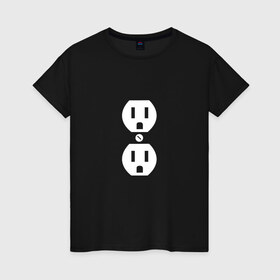 Женская футболка хлопок с принтом Розетка (парная) , 100% хлопок | прямой крой, круглый вырез горловины, длина до линии бедер, слегка спущенное плечо | любовь | отношения | пара | электричество