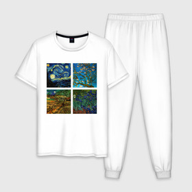 Мужская пижама хлопок с принтом Ван Гог картины , 100% хлопок | брюки и футболка прямого кроя, без карманов, на брюках мягкая резинка на поясе и по низу штанин
 | van gogh | арт | ван гог | галерея | живопись | звездная ночь | знаменитая | искусство | картины | пейзаж | рисование | футболка с ван гогом | художник