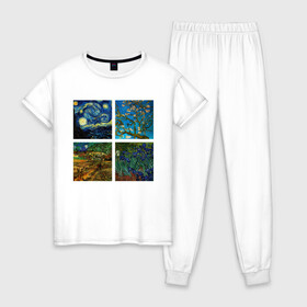 Женская пижама хлопок с принтом Ван Гог картины , 100% хлопок | брюки и футболка прямого кроя, без карманов, на брюках мягкая резинка на поясе и по низу штанин | van gogh | арт | ван гог | галерея | живопись | звездная ночь | знаменитая | искусство | картины | пейзаж | рисование | футболка с ван гогом | художник