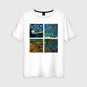 Женская футболка хлопок Oversize с принтом Ван Гог картины , 100% хлопок | свободный крой, круглый ворот, спущенный рукав, длина до линии бедер
 | van gogh | арт | ван гог | галерея | живопись | звездная ночь | знаменитая | искусство | картины | пейзаж | рисование | футболка с ван гогом | художник