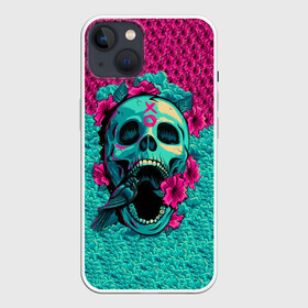 Чехол для iPhone 13 с принтом Неоновый череп ,  |  | 3d | flowers | music | neon | prints | rock | skull | картинки | майки | мем | мода | музыка | неон | прикол | принты | рок | стиль | тренд | футболки | цветы | череп | яркие | яркость