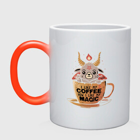 Кружка хамелеон с принтом Magic Coffee , керамика | меняет цвет при нагревании, емкость 330 мл | coffee | evil | magic | prints | зло | картинки | кофе | магия | майки | мем | мода | прикол | принты | стиль | тренд | футболки | яркие | яркость