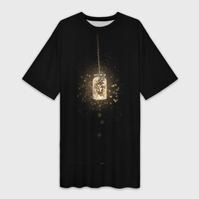 Платье-футболка 3D с принтом Банка со светлячками ,  |  | Тематика изображения на принте: банка | гирлянда | свет | светлячок | цепочка
