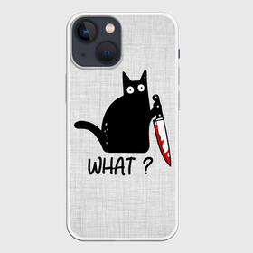 Чехол для iPhone 13 mini с принтом What cat ,  |  | cat | kitten | knife | what | вопрос | киса | кот | котёнок | кошак | кошка | кровь | нож | удивление | что