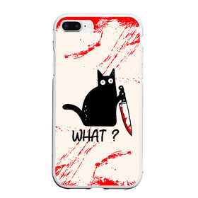 Чехол для iPhone 7Plus/8 Plus матовый с принтом What cat , Силикон | Область печати: задняя сторона чехла, без боковых панелей | cat | kitten | knife | what | вопрос | киса | кот | котёнок | кошак | кошка | кровь | нож | удивление | что