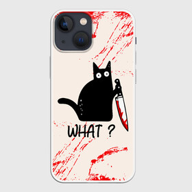 Чехол для iPhone 13 mini с принтом What cat ,  |  | cat | kitten | knife | what | вопрос | киса | кот | котёнок | кошак | кошка | кровь | нож | удивление | что