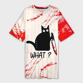 Платье-футболка 3D с принтом What cat ,  |  | cat | kitten | knife | what | вопрос | киса | кот | котёнок | кошак | кошка | кровь | нож | удивление | что
