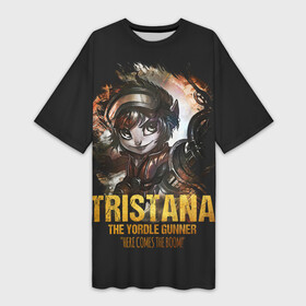 Платье-футболка 3D с принтом Tristana ,  |  | Тематика изображения на принте: jinx | kda | league | lol | moba | pentakill | riot | rise | rus | skins | варвик | варус | воин | легенд | лига | лол | маг | стрелок | танк | чемпион