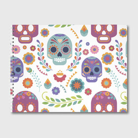 Альбом для рисования с принтом Мексиканские мотивы , 100% бумага
 | матовая бумага, плотность 200 мг. | день мёртвых. череп | мексика | мексиканский | мексиканское | цветок | цветы | черепа