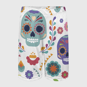 Детские спортивные шорты 3D с принтом Мексиканские мотивы ,  100% полиэстер
 | пояс оформлен широкой мягкой резинкой, ткань тянется
 | Тематика изображения на принте: день мёртвых. череп | мексика | мексиканский | мексиканское | цветок | цветы | черепа