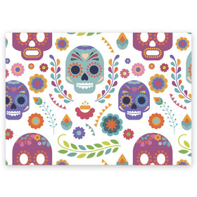 Поздравительная открытка с принтом Мексиканские мотивы , 100% бумага | плотность бумаги 280 г/м2, матовая, на обратной стороне линовка и место для марки
 | день мёртвых. череп | мексика | мексиканский | мексиканское | цветок | цветы | черепа