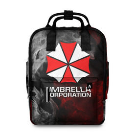 Женский рюкзак 3D с принтом UMBRELLA CORP , 100% полиэстер | лямки с регулируемой длиной, сверху ручки, чтобы рюкзак нести как сумку. Основное отделение закрывается на молнию, как и внешний карман. Внутри два дополнительных кармана, один из которых закрывается на молнию. По бокам два дополнительных кармашка, куда поместится маленькая бутылочка
 | Тематика изображения на принте: ada wong | biohazard | leon | nemesis | project resistance | raccoon city | re2 | resident evil 2 | rpd | stars | umbrella | ада вонг | амбрелла | немесис | ужасы