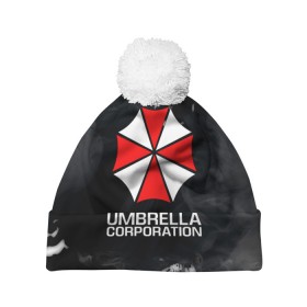 Шапка 3D c помпоном с принтом UMBRELLA CORP , 100% полиэстер | универсальный размер, печать по всей поверхности изделия | 