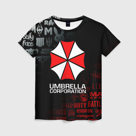 Женская футболка 3D с принтом RESIDENT EVIL (UMBRELLA CORP) , 100% полиэфир ( синтетическое хлопкоподобное полотно) | прямой крой, круглый вырез горловины, длина до линии бедер | ada wong | biohazard | leon | nemesis | project resistance | raccoon city | re | re3 | resident evil | resident evil 3 | rpd | stars | umbrella | ада вонг | амбрелла | немезис | ужасы
