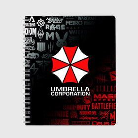 Тетрадь с принтом RESIDENT EVIL (UMBRELLA CORP) , 100% бумага | 48 листов, плотность листов — 60 г/м2, плотность картонной обложки — 250 г/м2. Листы скреплены сбоку удобной пружинной спиралью. Уголки страниц и обложки скругленные. Цвет линий — светло-серый
 | ada wong | biohazard | leon | nemesis | project resistance | raccoon city | re | re3 | resident evil | resident evil 3 | rpd | stars | umbrella | ада вонг | амбрелла | немезис | ужасы