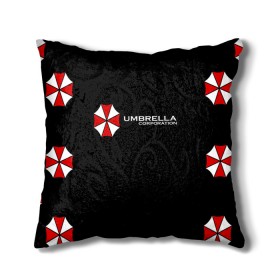 Подушка 3D с принтом Umbrella Corporation , наволочка – 100% полиэстер, наполнитель – холлофайбер (легкий наполнитель, не вызывает аллергию). | состоит из подушки и наволочки. Наволочка на молнии, легко снимается для стирки | апокалипсис | зла | зомби | обитель | твирус