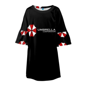 Детское платье 3D с принтом Umbrella Corporation , 100% полиэстер | прямой силуэт, чуть расширенный к низу. Круглая горловина, на рукавах — воланы | апокалипсис | зла | зомби | обитель | твирус