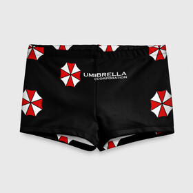 Детские купальные плавки 3D с принтом Umbrella Corporation , Полиэстер 85%, Спандекс 15% | Слитный крой, подклад по переду изделия, узкие бретели | Тематика изображения на принте: апокалипсис | зла | зомби | обитель | твирус