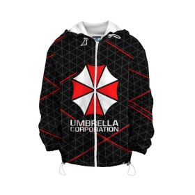 Детская куртка 3D с принтом UMBRELLA CORP , 100% полиэстер | застежка — молния, подол и капюшон оформлены резинкой с фиксаторами, по бокам — два кармана без застежек, один потайной карман на груди, плотность верхнего слоя — 90 г/м2; плотность флисового подклада — 260 г/м2 | ada wong | biohazard | leon | nemesis | project resistance | raccoon city | re2 | resident evil 2 | rpd | stars | umbrella | ада вонг | амбрелла | немесис | ужасы