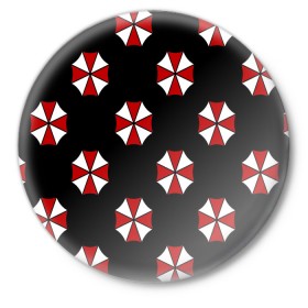 Значок с принтом Umbrella Corporation ,  металл | круглая форма, металлическая застежка в виде булавки | апокалипсис | зла | зомби | обитель | твирус