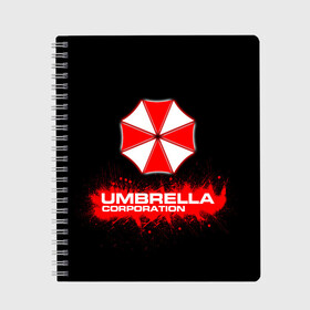 Тетрадь с принтом Umbrella Corporation , 100% бумага | 48 листов, плотность листов — 60 г/м2, плотность картонной обложки — 250 г/м2. Листы скреплены сбоку удобной пружинной спиралью. Уголки страниц и обложки скругленные. Цвет линий — светло-серый
 | corporation | umbrella | umbrella corporation | амбрела | амбрелла корпорейшн | военная корпорация | корпорация | фармацевтическая корпорация