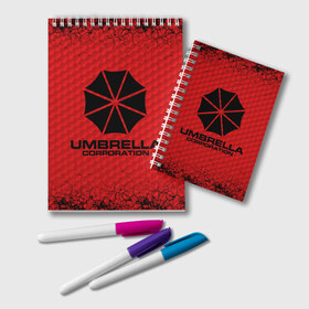 Блокнот с принтом Umbrella Corporation , 100% бумага | 48 листов, плотность листов — 60 г/м2, плотность картонной обложки — 250 г/м2. Листы скреплены удобной пружинной спиралью. Цвет линий — светло-серый
 | corporation | umbrella | umbrella corporation | амбрела | амбрелла корпорейшн | военная корпорация | корпорация | фармацевтическая корпорация