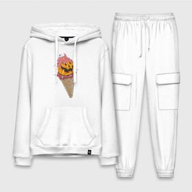 Мужской костюм хлопок с толстовкой с принтом Pumpkin IceCream ,  |  | Тематика изображения на принте: helloween | ice cream | icecream | pumpkin | глаз | глазурь | еда | крем | мороженое | рожок | тыква | улыбка