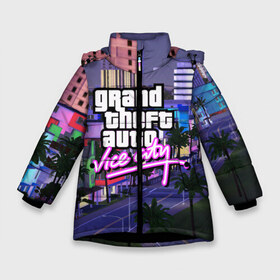 Зимняя куртка для девочек 3D с принтом Grand Theft Auto Vice City , ткань верха — 100% полиэстер; подклад — 100% полиэстер, утеплитель — 100% полиэстер. | длина ниже бедра, удлиненная спинка, воротник стойка и отстегивающийся капюшон. Есть боковые карманы с листочкой на кнопках, утяжки по низу изделия и внутренний карман на молнии. 

Предусмотрены светоотражающий принт на спинке, радужный светоотражающий элемент на пуллере молнии и на резинке для утяжки. | grand theft auto 2 | grand theft auto 3 | grand theft auto v | grand theft auto: san andreas | grand theft auto: vice city | gta 1 | gta 2 | gta 3 | gta 4 | gta 5 | gta online | gta v | город | игры