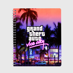 Тетрадь с принтом Grand Theft Auto Vice City , 100% бумага | 48 листов, плотность листов — 60 г/м2, плотность картонной обложки — 250 г/м2. Листы скреплены сбоку удобной пружинной спиралью. Уголки страниц и обложки скругленные. Цвет линий — светло-серый
 | grand theft auto 2 | grand theft auto 3 | grand theft auto v | grand theft auto: san andreas | grand theft auto: vice city | gta 1 | gta 2 | gta 3 | gta 4 | gta 5 | gta online | gta v | город | игры