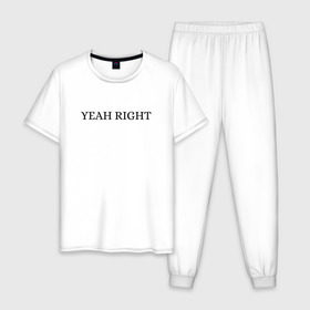 Мужская пижама хлопок с принтом YEAH RIGHT , 100% хлопок | брюки и футболка прямого кроя, без карманов, на брюках мягкая резинка на поясе и по низу штанин
 | Тематика изображения на принте: joji | yeah right | джоджи | е райт | жожи | минимализм | реп | рэп