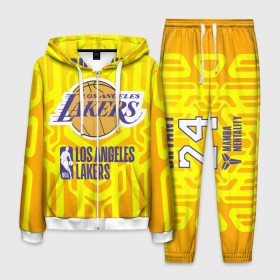 Мужской костюм 3D с принтом Los Angeles Lakers Bryant 24 , 100% полиэстер | Манжеты и пояс оформлены тканевой резинкой, двухслойный капюшон со шнурком для регулировки, карманы спереди | 