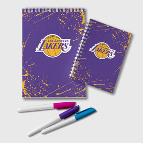 Блокнот с принтом LA LAKERS , 100% бумага | 48 листов, плотность листов — 60 г/м2, плотность картонной обложки — 250 г/м2. Листы скреплены удобной пружинной спиралью. Цвет линий — светло-серый
 | america | basketball | kobe bryant | la | la lakers | lakers | los angeles lakers | nba | usa | баскетбол | кобе брайант | лос анджелес лейкерс | нба | сша