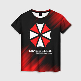 Женская футболка 3D с принтом Umbrella Corporation , 100% полиэфир ( синтетическое хлопкоподобное полотно) | прямой крой, круглый вырез горловины, длина до линии бедер | corp | corporation | resident evil | umbrella | umbrella corporation | зомби апокалипсис | зонт | игра