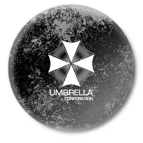 Значок с принтом UMBRELLA CORP ,  металл | круглая форма, металлическая застежка в виде булавки | biohazard | biohazard 7 | crocodile | fang | game | hand | monster | new umbrella | resident evil | resident evil 7 | umbrella | umbrella corp | umbrella corporation | zombie | обитель