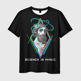Мужская футболка 3D с принтом Magic is science - Пифагор , 100% полиэфир | прямой крой, круглый вырез горловины, длина до линии бедер | magic | science | астрономия | геометрия | картинки | математика | мем | наука | пифагор | приколы | треугольник | физика | школа | школьник