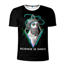 Мужская футболка 3D спортивная с принтом Magic is science - Пифагор , 100% полиэстер с улучшенными характеристиками | приталенный силуэт, круглая горловина, широкие плечи, сужается к линии бедра | magic | science | астрономия | геометрия | картинки | математика | мем | наука | пифагор | приколы | треугольник | физика | школа | школьник