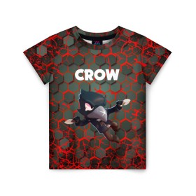 Детская футболка 3D с принтом BRAWL STARS CROW. , 100% гипоаллергенный полиэфир | прямой крой, круглый вырез горловины, длина до линии бедер, чуть спущенное плечо, ткань немного тянется | bea | bibi | brawl stars | colt | crow | el brown | leon | leon shark | max | nita | sally leon | shark | акула | беа | берли | биби | бравл старс | браун | ворон | кольт | леон | леон акула | макс | нита | шелли