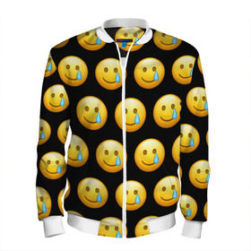 Мужской бомбер 3D с принтом New Emoji , 100% полиэстер | застегивается на молнию, по бокам два кармана без застежек, по низу бомбера и на воротнике - эластичная резинка | Тематика изображения на принте: crying | emoji | smile | smiling face with tear | tear | плачущий | слеза | смайлик | улыбка | эмодзи