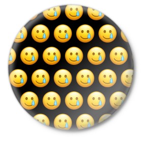 Значок с принтом New Emoji ,  металл | круглая форма, металлическая застежка в виде булавки | Тематика изображения на принте: crying | emoji | smile | smiling face with tear | tear | плачущий | слеза | смайлик | улыбка | эмодзи