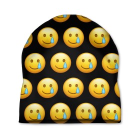 Шапка 3D с принтом New Emoji , 100% полиэстер | универсальный размер, печать по всей поверхности изделия | crying | emoji | smile | smiling face with tear | tear | плачущий | слеза | смайлик | улыбка | эмодзи