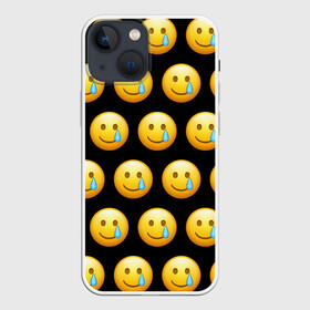 Чехол для iPhone 13 mini с принтом New Emoji ,  |  | crying | emoji | smile | smiling face with tear | tear | плачущий | слеза | смайлик | улыбка | эмодзи