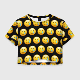 Женская футболка Crop-top 3D с принтом New Emoji , 100% полиэстер | круглая горловина, длина футболки до линии талии, рукава с отворотами | crying | emoji | smile | smiling face with tear | tear | плачущий | слеза | смайлик | улыбка | эмодзи