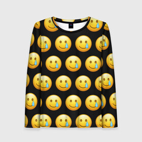 Женский лонгслив 3D с принтом New Emoji , 100% полиэстер | длинные рукава, круглый вырез горловины, полуприлегающий силуэт | crying | emoji | smile | smiling face with tear | tear | плачущий | слеза | смайлик | улыбка | эмодзи