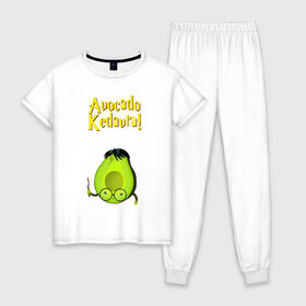Женская пижама хлопок с принтом AVOCADO , 100% хлопок | брюки и футболка прямого кроя, без карманов, на брюках мягкая резинка на поясе и по низу штанин | avocado | авокадо