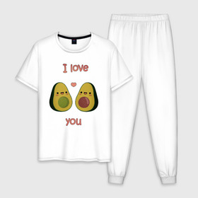 Мужская пижама хлопок с принтом AVOCADO LOVE , 100% хлопок | брюки и футболка прямого кроя, без карманов, на брюках мягкая резинка на поясе и по низу штанин
 | avokado | авокадо