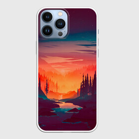 Чехол для iPhone 13 Pro Max с принтом Minimal forest sunset ,  |  | forest | light | minimal | mountain | orange | purple | stone | sunset | water | вода | горы | закат | минимализм | оранжевый | фиолетовый