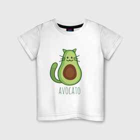 Детская футболка хлопок с принтом AVOCATO , 100% хлопок | круглый вырез горловины, полуприлегающий силуэт, длина до линии бедер | Тематика изображения на принте: avocado | avocato | avogato | cat | cats | авокадо | авокато | авокот | картинка | картинки | кот | коте | котэ | прикольная | прикольные
