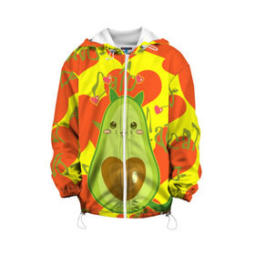 Детская куртка 3D с принтом авокадо , 100% полиэстер | застежка — молния, подол и капюшон оформлены резинкой с фиксаторами, по бокам — два кармана без застежек, один потайной карман на груди, плотность верхнего слоя — 90 г/м2; плотность флисового подклада — 260 г/м2 | avocado | cat | cats | funny | авокадо | зеленый авокадо | кот