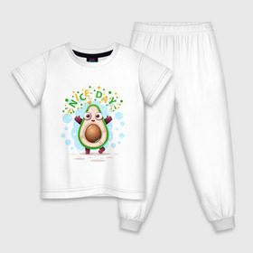 Детская пижама хлопок с принтом АВОКАДО , 100% хлопок |  брюки и футболка прямого кроя, без карманов, на брюках мягкая резинка на поясе и по низу штанин
 | Тематика изображения на принте: avocado | character | cute pictures | exotic | fruit | nut | vegan | vegetables | vegetarian | авокадо | веган | вегетарианец | милые картинки | овощи | орех | персонаж | фрукты | экзотика