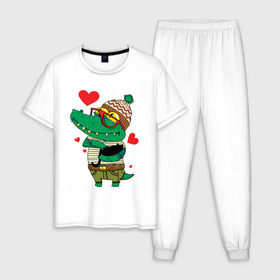 Мужская пижама хлопок с принтом Модный крокодил , 100% хлопок | брюки и футболка прямого кроя, без карманов, на брюках мягкая резинка на поясе и по низу штанин
 | крокодил | мода | стиль | хипстер | юмор